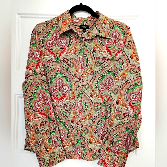 Talbots Women's Button Down Paisley Print Oxford sz 14P - Picture 3 of 6